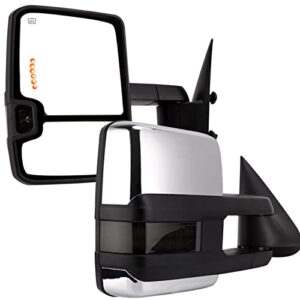 perfit zone towing mirrors power heat for 1999 2000 2001 2002 silverado sierra pickup w/backup light,on back side smoke signal light chrome cover.led signal light side mirrors