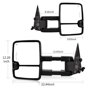 Perfit Zone Towing Mirrors Power Heat for 1999 2000 2001 2002 Silverado Sierra Pickup w/Backup Light,On Back Side Smoke Signal Light Chrome Cover.LED Signal Light Side Mirrors