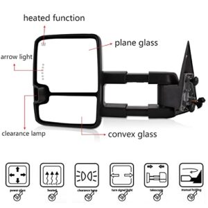 Perfit Zone Towing Mirrors Power Heat for 1999 2000 2001 2002 Silverado Sierra Pickup w/Backup Light,On Back Side Smoke Signal Light Chrome Cover.LED Signal Light Side Mirrors