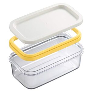 butter dish with lid and cutter, plastic butter keeper container case for countertop or fridge