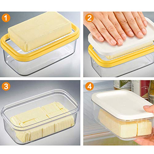 Butter Dish with Lid and Cutter, Plastic Butter Keeper Container Case for Countertop or Fridge