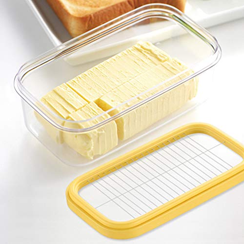 Butter Dish with Lid and Cutter, Plastic Butter Keeper Container Case for Countertop or Fridge