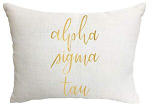 sorority shop alpha sigma tau pillow – gold script design, 12" x 16" lumbar pillow sorority