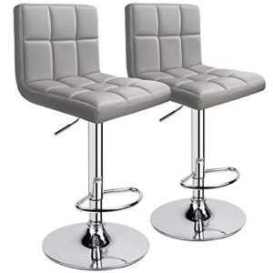 leopard bar stools, modern pu leather adjustable swivel bar stool with back, set of 2 (light grey)