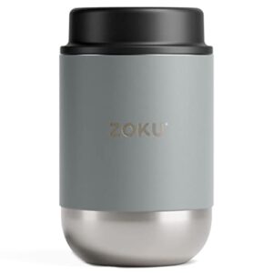 zoku - insulated food canister, wide mouth food jar, lightweight, stainless steel, leakproof thermos, easy to clean, bpa free, for adults and kids (silver) (16oz)