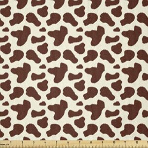 ambesonne cow print fabric by the yard, cattle skin with brown spots agriculture cow oxen hide camouflage pattern, stretch knit fabric for clothing sewing and arts crafts, 1 yard, pale yellow brown