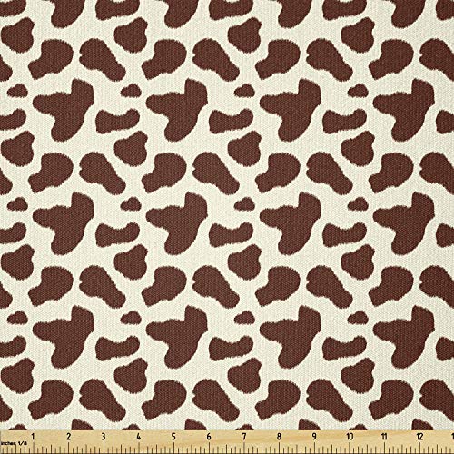 Ambesonne Cow Print Fabric by The Yard, Cattle Skin with Brown Spots Agriculture Cow Oxen Hide Camouflage Pattern, Stretch Knit Fabric for Clothing Sewing and Arts Crafts, 1 Yard, Pale Yellow Brown