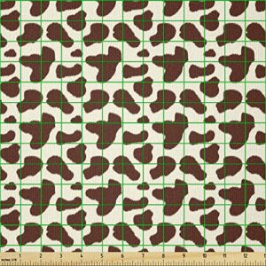 Ambesonne Cow Print Fabric by The Yard, Cattle Skin with Brown Spots Agriculture Cow Oxen Hide Camouflage Pattern, Stretch Knit Fabric for Clothing Sewing and Arts Crafts, 1 Yard, Pale Yellow Brown