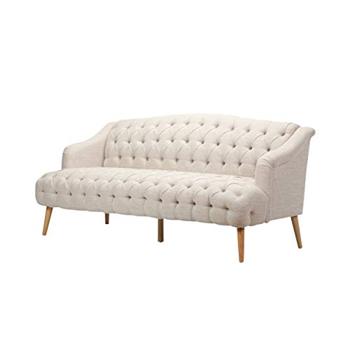 Great Deal Furniture Erin Contemporary Tufted Fabric 3 Seater Sofa, Beige and Natural