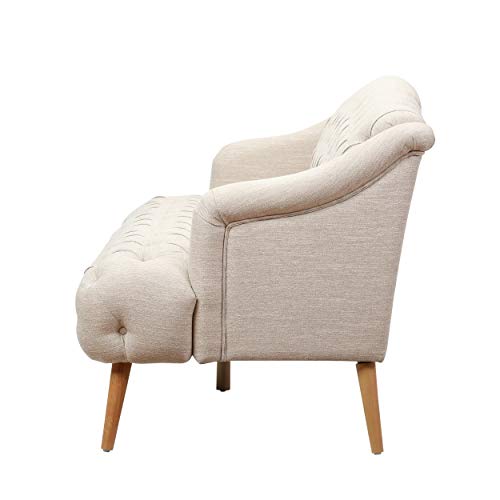 Great Deal Furniture Erin Contemporary Tufted Fabric 3 Seater Sofa, Beige and Natural