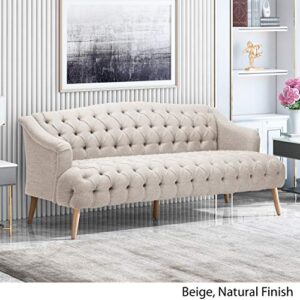 Great Deal Furniture Erin Contemporary Tufted Fabric 3 Seater Sofa, Beige and Natural