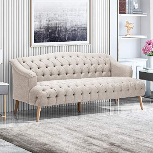 Great Deal Furniture Erin Contemporary Tufted Fabric 3 Seater Sofa, Beige and Natural