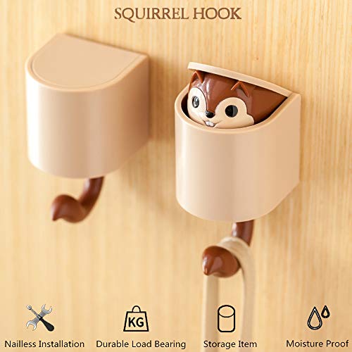 4Pcs Cute Cartoon Creative Squirrel Small Keychain Hooks ,Kids Cute Hooks Coat Wall Hooks , Adhesive Shower Towel Hooks , Hat Key Hooks ,Squirrel Wall Hook for Decoration