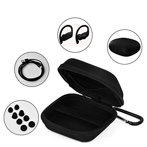 CAGOS Compatible with Powerbeats Pro Protective Case Canvas Nylon Accessories Hard Carrying Cover Case with 4 Pack Replacement Earbuds for Dre Powerbeats Pro- Black