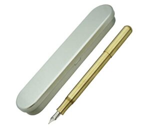 lanxivi brass fountain pen ef bent nib 0.7mm,travel pocket fude pen, unique style bullet shape with metal box