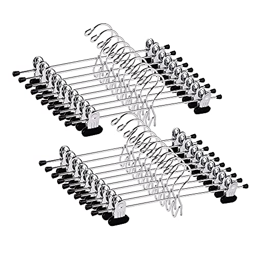 Better to U 13 Inch Stackable Metal Pants Hanger 20 Pack, Space-Saving Hanger with Non-Slip Adjustable Big Clips, Skirt Trousers Hanger Add-on Hook for Jeans Slacks Boutique