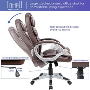 Homall Office Chair High Back Computer Chair Ergonomic Desk Chair, PU Leather Adjustable Height Modern Executive Swivel Task Chair with Padded Armrests and Lumbar Support (Brown)