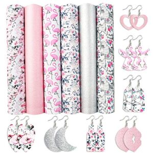 david accessories flamingo floral printed faux leather fabric sheets vivid pearl light solid color 6 pcs 7.7" x 12.9" (20 cm x 33 cm) for diy bows earrings making (animal and floral)