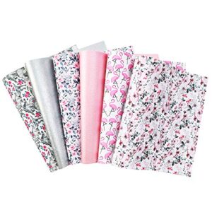 David accessories Flamingo Floral Printed Faux Leather Fabric Sheets Vivid Pearl Light Solid Color 6 Pcs 7.7" x 12.9" (20 cm x 33 cm) for DIY Bows Earrings Making (Animal and Floral)