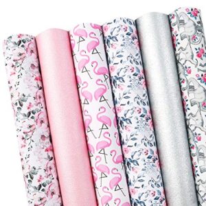 David accessories Flamingo Floral Printed Faux Leather Fabric Sheets Vivid Pearl Light Solid Color 6 Pcs 7.7" x 12.9" (20 cm x 33 cm) for DIY Bows Earrings Making (Animal and Floral)