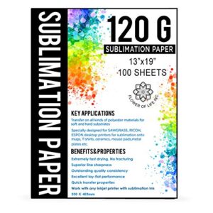 sublimation paper size 13x19 inches - 100 sheets - 120 gsm - compatible with any inkjet printer with sublimation ink - extremely fast dry transfer rate