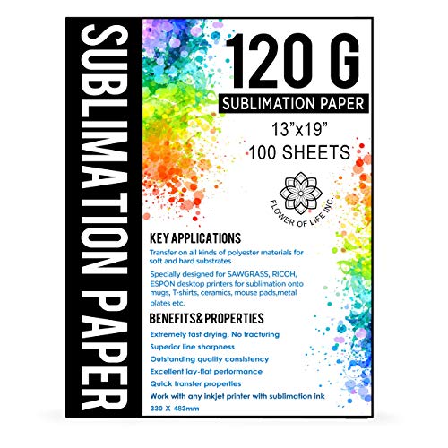 Sublimation Paper Size 13x19 Inches - 100 Sheets - 120 GSM - Compatible with Any Inkjet Printer with Sublimation Ink - Extremely Fast Dry Transfer Rate