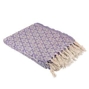 ancient handicraft cotton throw blanket with fringe 60x48 inches | purple reversible lightweight warm cozy throw blanket for living room, bed room, chair, couch, camping, travel, everyday use
