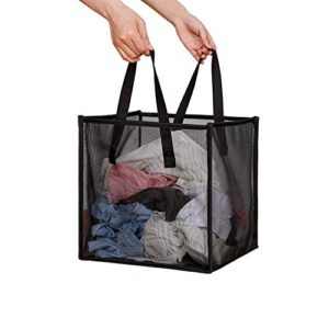 laundry hamper bag with handles,portable &collapsible dirty clothes mesh basket foldable for washing storage, kids room,dorm or travel (black, single-layer)
