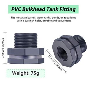 2 Pieces PVC Bulkhead Fitting for Rain Barrels, Aquariums, Water Tanks (3/4 Inch)