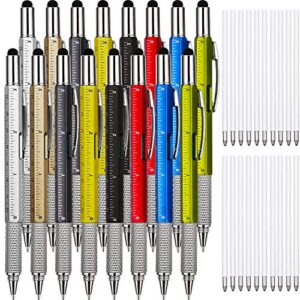 zhanmai 16 pieces gift pen tool pen 6 in 1 multitool tech tool pen with ruler, levelgauge, ballpoint pen and pen refills, unique gifts for men (multi-color)