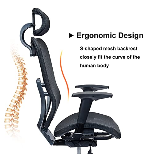 Mesh3 Hyper GTR Ergonomic Office Chair Premium Mesh Seat with Back Support Gaming Chair Fully Adjustable Headrest, Backrest and 4D Armrests for Great Posture BIFMA Black Color HY-105BK