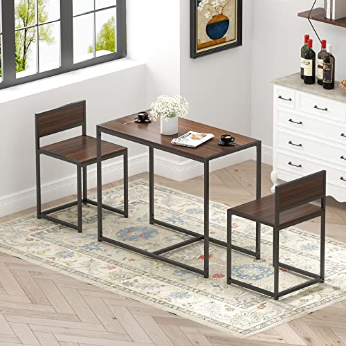 DlandHome Dining Table Set, 3 Piece Dining Room Table and Chairs, Nesting Style Kitchen Coffee Table Set for 2, Versatile/Tall/Modern Table Set, LD-CT01WNT