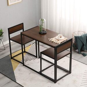 DlandHome Dining Table Set, 3 Piece Dining Room Table and Chairs, Nesting Style Kitchen Coffee Table Set for 2, Versatile/Tall/Modern Table Set, LD-CT01WNT