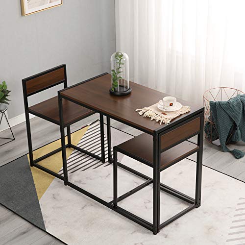 DlandHome Dining Table Set, 3 Piece Dining Room Table and Chairs, Nesting Style Kitchen Coffee Table Set for 2, Versatile/Tall/Modern Table Set, LD-CT01WNT