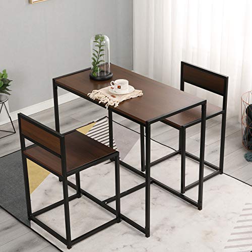 DlandHome Dining Table Set, 3 Piece Dining Room Table and Chairs, Nesting Style Kitchen Coffee Table Set for 2, Versatile/Tall/Modern Table Set, LD-CT01WNT