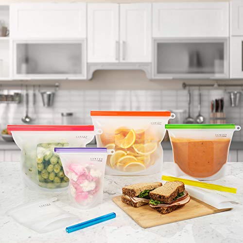 Sunset House Reusable Silicone Food Storage Bags -Clear Rainbow for Snacks Meals Fruits Vegetables Cooking Freezing