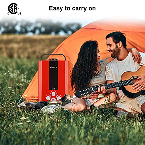 Tankless Water Heater, GASLAND Outdoors BE158R 1.58GPM 6L Portable Gas Water Heater, Instant Propane Water Heater, Overheating Protection, Easy to Install, for RV Cabin Barn Camping Boat, Red