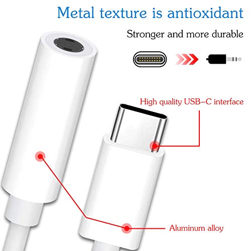 USB C to 3.5mm Aux Cable USB C to 3.5mm headphone Adapter Type C to 3.5mm Audio Adapter Type C Adapter Audio Connector for iPad Pro/Google Pixel/Pixel 2/2XL/3/Huawei/Samsung/Moto Z/Z2-White