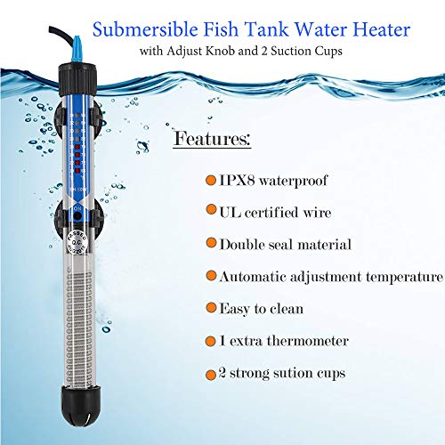 GMsound Aquarium Heater Submersible Fish Tank Water Heater Thermostat (100W for 15-45Gal)