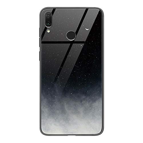 Eouine Xiaomi Redmi Note 7 Case, [Anti-Scratch] Shockproof Patterned Tempered Glass Back Cover Case with Soft Silicone Bumper for Xiaomi Redmi Note 7 Smartphone (Black Gray)