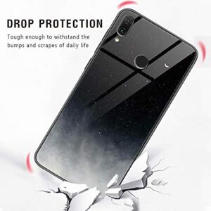 Eouine Xiaomi Redmi Note 7 Case, [Anti-Scratch] Shockproof Patterned Tempered Glass Back Cover Case with Soft Silicone Bumper for Xiaomi Redmi Note 7 Smartphone (Black Gray)