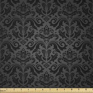 ambesonne dark grey fabric by the yard black damask and floral elements oriental antique classcial decorative design ornament stretch knit fabric for clothing sewing and arts crafts 2 yards grey black