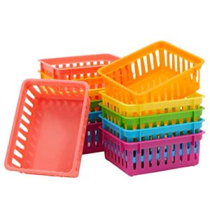 12 pack small colorful plastic classroom storage bins for organizing pencils, arts and crafts supplies, rainbow containers for kids school supplies, 6 colors (6.1 x 4.8 in)
