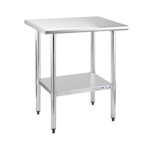 hally stainless steel table for prep & work 24 x 30 inches, nsf commercial heavy duty table with undershelf and galvanized legs for restaurant, home and hotel