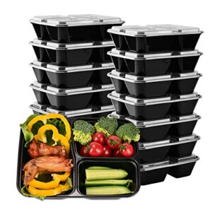 smelha 37oz meal prep containers 3 compartments [30 pack], reusable lunch food containers with lids, bpa free food storage bento box set for adults & kids, spill proof, microwave dishwasher free