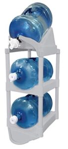 wisconic bottle buddy cascada pour & store system water system-3-tier 5 gallon jug storage rack with floor protector & dispenser tray-home & office organization-durable plastic, easy to assemble-gray