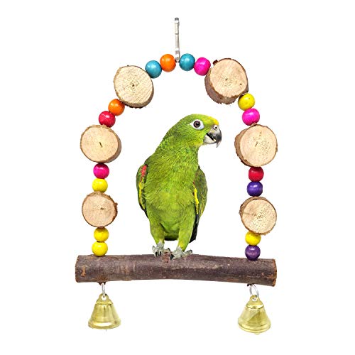 HONBAY Wooden Bird Swing Perch Parrot Hanging Toy for Small Sized Birds
