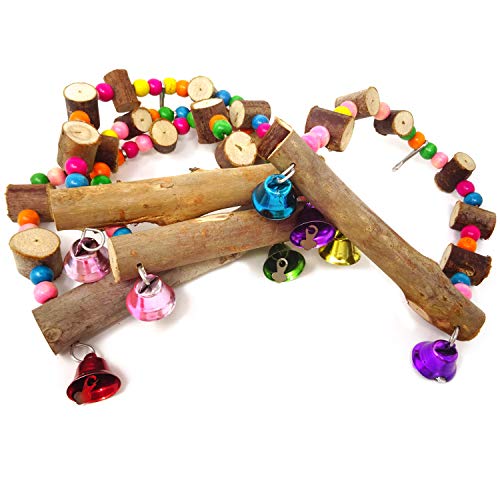 HONBAY Wooden Bird Swing Perch Parrot Hanging Toy for Small Sized Birds