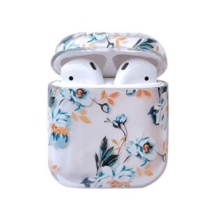 airpods case- airpods case cover for apple airpods 2/1 ownest compatible with airpods case with girls cute clear smooth pc shockproof no dust cover case (blue flowers-3)