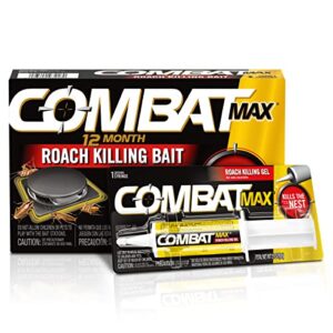 combat max 12 month roach killing bait, small roach bait station, child-resistant, 18 count and combat max roach killing gel for indoor and outdoor use, 1 syringe, 2.1 ounces